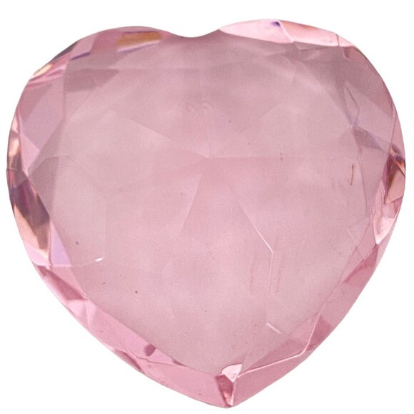 Crystal Glass Heart Shaped Clear Pink Paperweight Wedding Gift Home Office Decor - Picture 3 of 8